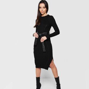 BNWT Maniere de Voir Black Rib Knit Midi Dress, Size US 10